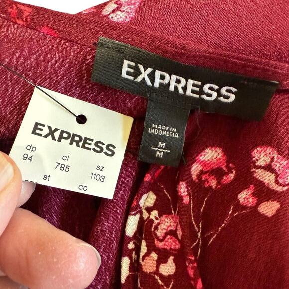 Express Dress Maxi Burgundy floral Splice Neckline M Cottagecore Bohemian - Picture 7 of 12